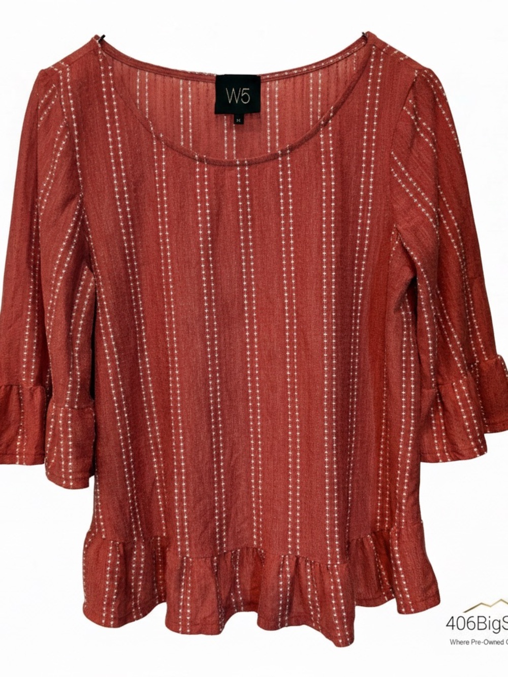 W5 Rust Striped Ruffle Hem Tunic